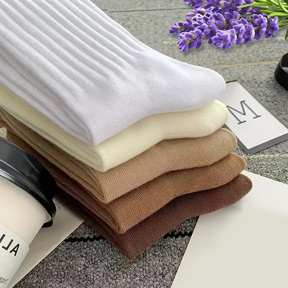 6 Pairs of Women's Solid Color Vertical Stripe Casual Style, Suitable for Casual Wear, Very Minimalist and Breathable Socks