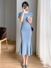 Spring/Summer Knitted Ice Silk Short Sleeve Fishtail Dress
