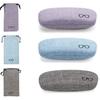 Tkocisa - 3-Piece Linen Sunglass Case Set with Cleaning Cloth & Pouch for All, Blue/Gray/Purple, L