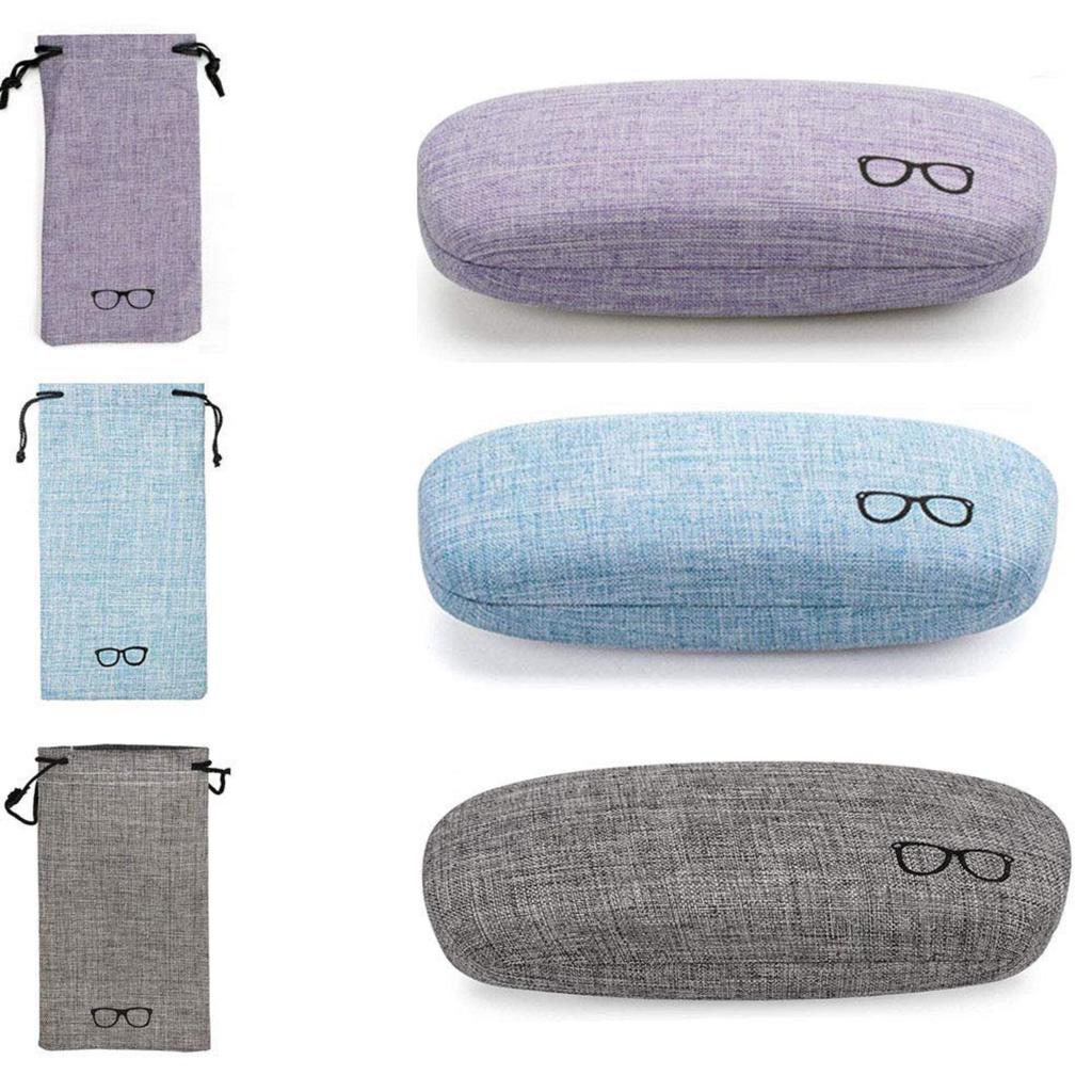 Tkocisa - 3-Piece Linen Sunglass Case Set with Cleaning Cloth & Pouch for All, Blue/Gray/Purple, L