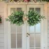 Artificial Leaf Garland with Bow Realistic Faux Greenery Decorative Swag for Door Mantel Tabletop Wall Home Office Indoor Outdoor Use