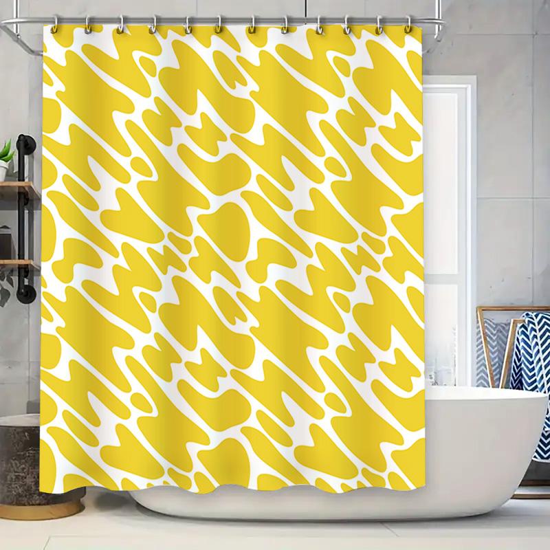 

Vibrant Yellow White Bathtub Shower Curtain With Modern Print Pattern For Bathroom Decor Washable Waterproof Fabric Home Decorat W60H190(CM)-1 Pcs