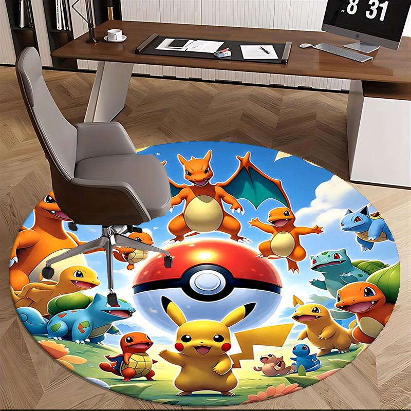 1pc Pokémon Pikachu & Friends Round Carpet - Anime Design Chair Mat, Office Gift, Seasonal Decor, Suitable for Home