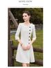 Stylish Beige A-Line Mid-Length Dress with Three-Quarter Sleeves and Round Neck for Spring/Summer