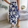 Damen Modischer Blumendruck Elastischer Bund Rüschenkante Mittellanger Unregelmäßiger Rock