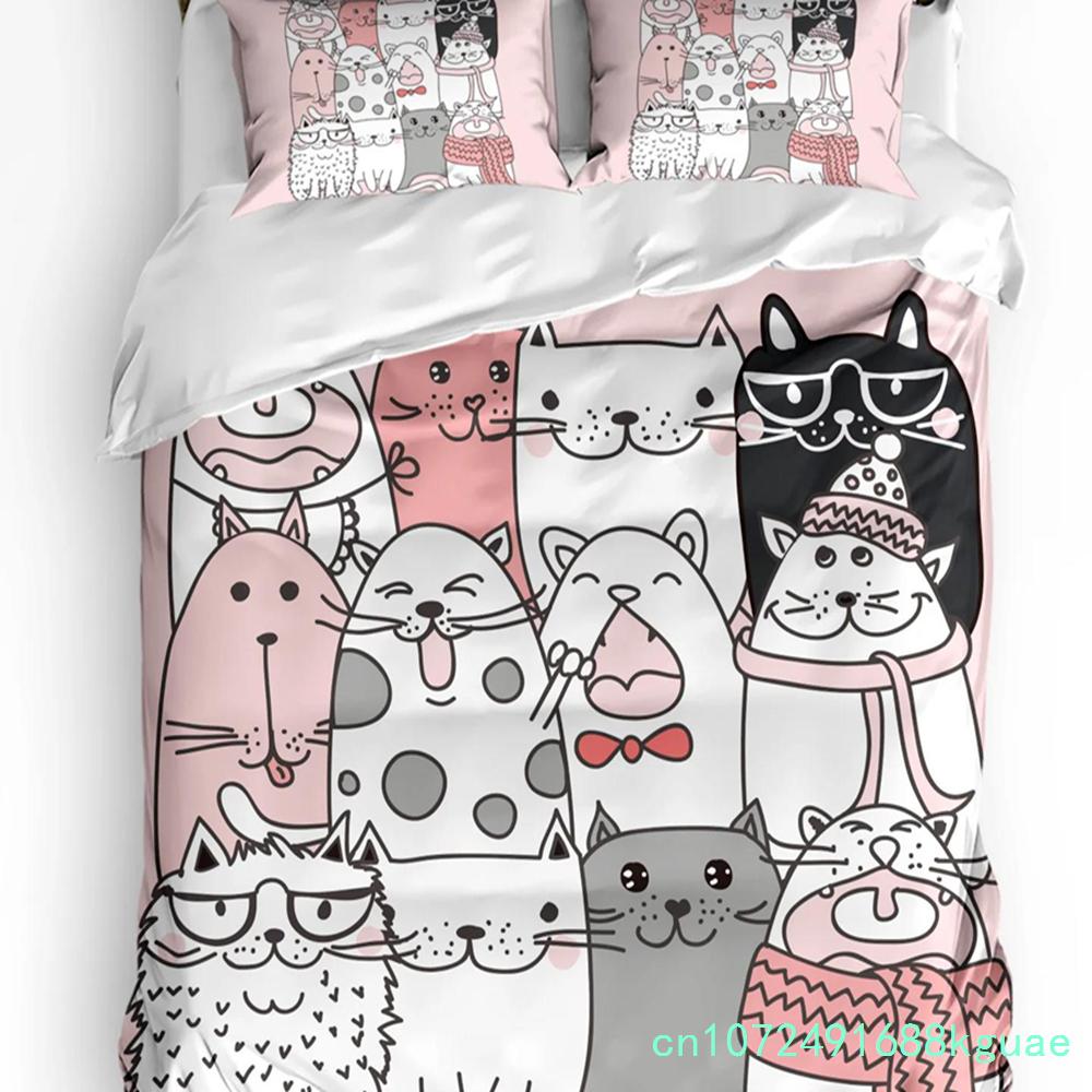 Haustier Katze Niedliche Rosa Nelkenblumen 3tlg. Bettwäscheset Für Schlafzimmer Doppelbett Heimtextil Bettbezug Steppdeckenbezug Kissenbezug