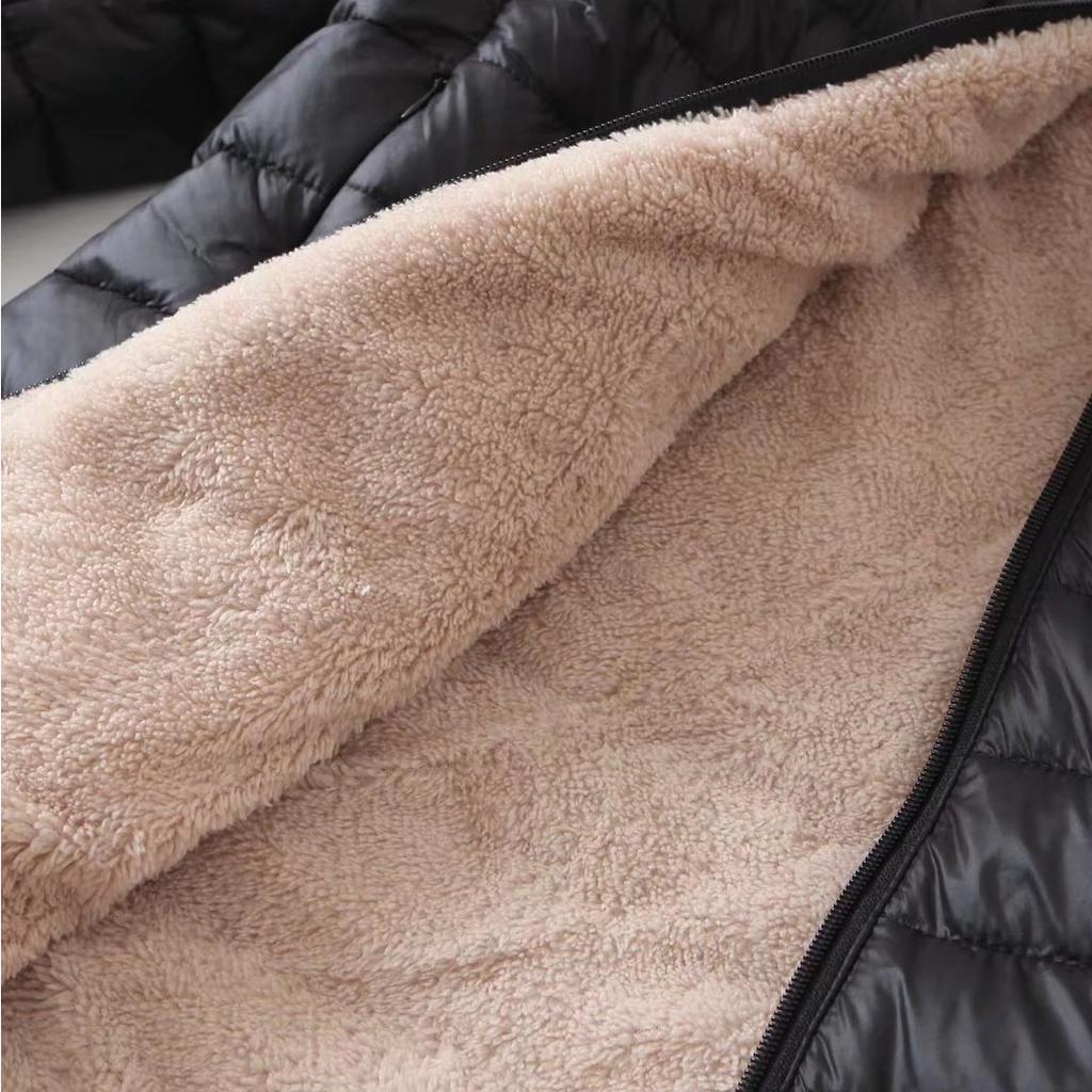 Women's Mid Length Autumn and Winter Plush Warm and Slim Fitting Cotton Jacket, Women's Oversized Casual Hooded Jacket