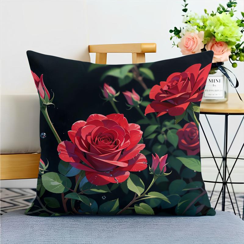 Cartoon Style Rose Pillowcase Dormitory Decoration Office Living Room Home Pillowcase