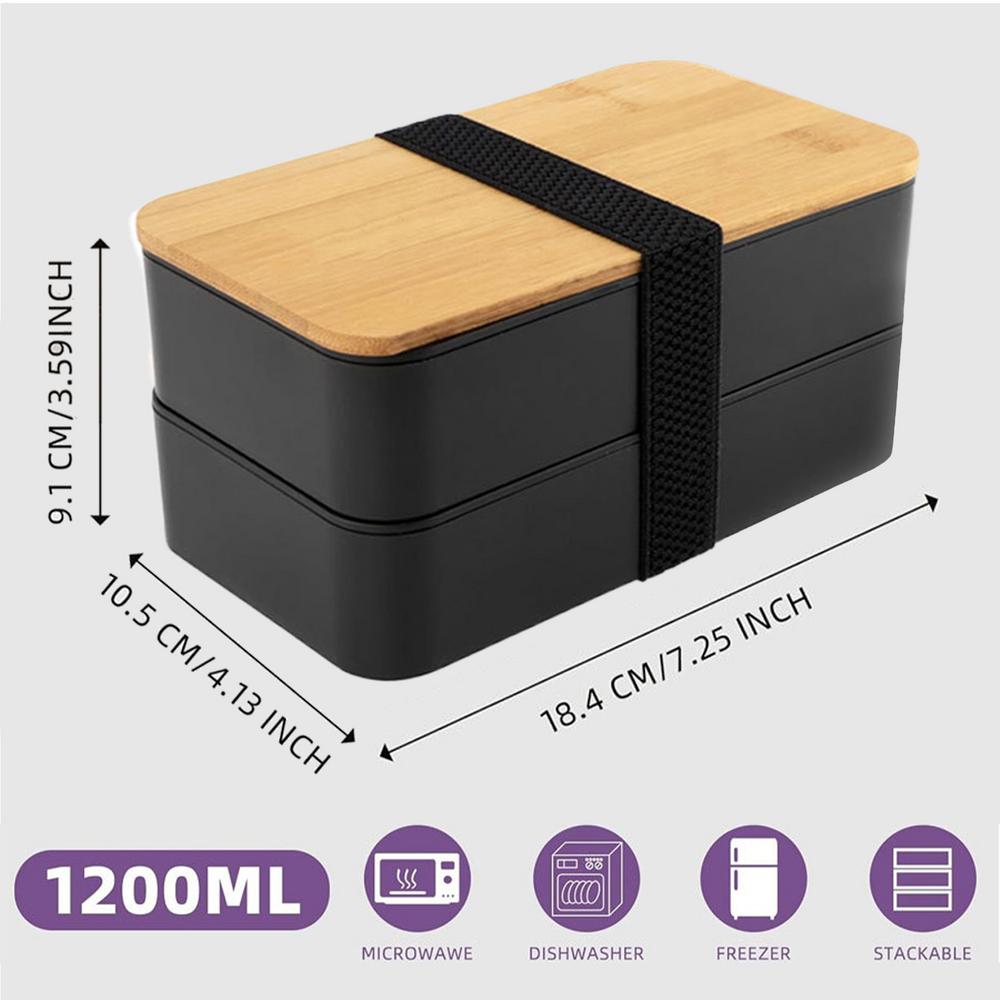 

Lunch Box Meal Carrier Microwave Safe 2-Layer Food Container Lunch Box For Spring Trip Commuting School Picnic Music Festival чёрный