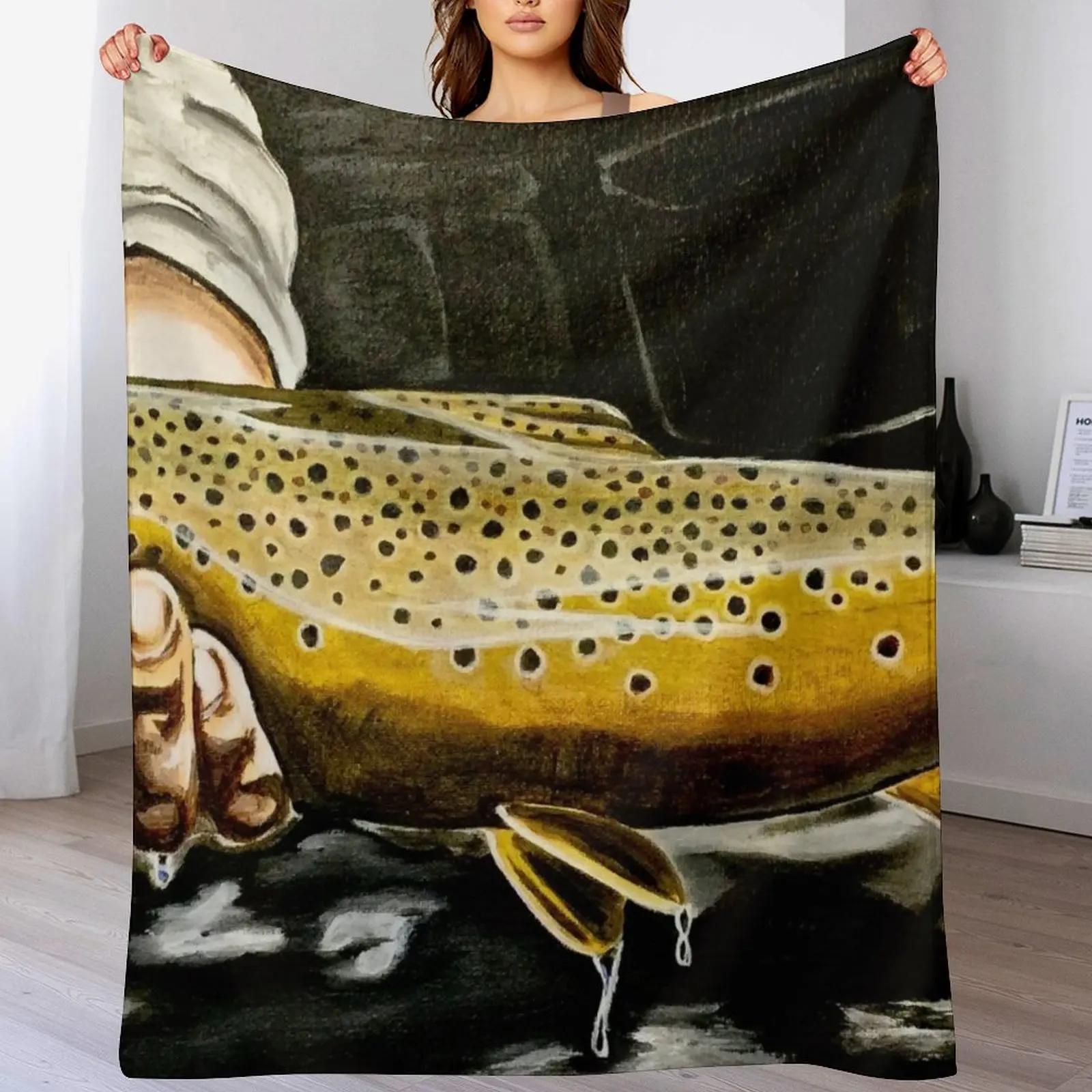 

New North Platte Brown Trout Painting Throw Blanket Cozy Sofa Blanket for TV Watching Napping 102x76cm(40x30in)