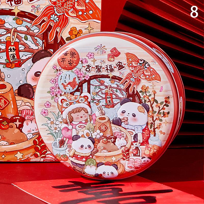 Chinese  Year Tinplate Candy Tin Can Metal Box Cartoon Year Of The Horse Panda Printed Candy Cookie Tea Storage Gift Case