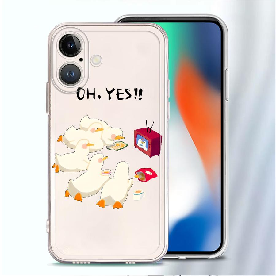 Cartoon Duck Case for iPhone 17 Pro Max XR 11 7 8 16 15 13 Pro 14 Plus XS Max 12 Mini Air Soft Phone Cover