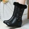 White Women's Winter Fur Snow Boots Black Mid-calf Boot Female Wedge Heels Decoration Footwear Shoe Mother Large Size Waterproof