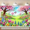 Cartoon Spring Cherry Blossom and Flower Backdrop Kids Party Photo Booth Background Banner