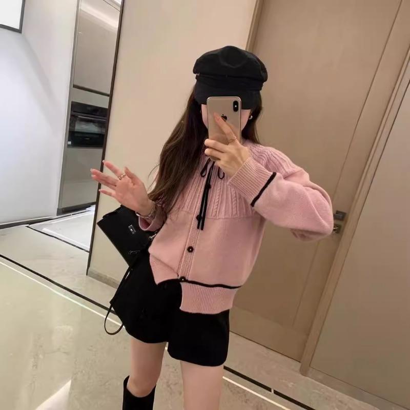 Autumn and Winter Design Sense Soft Waxy Lace-up Bow Casual Twist Versatile Knitted Cardigan Sweater Jacket