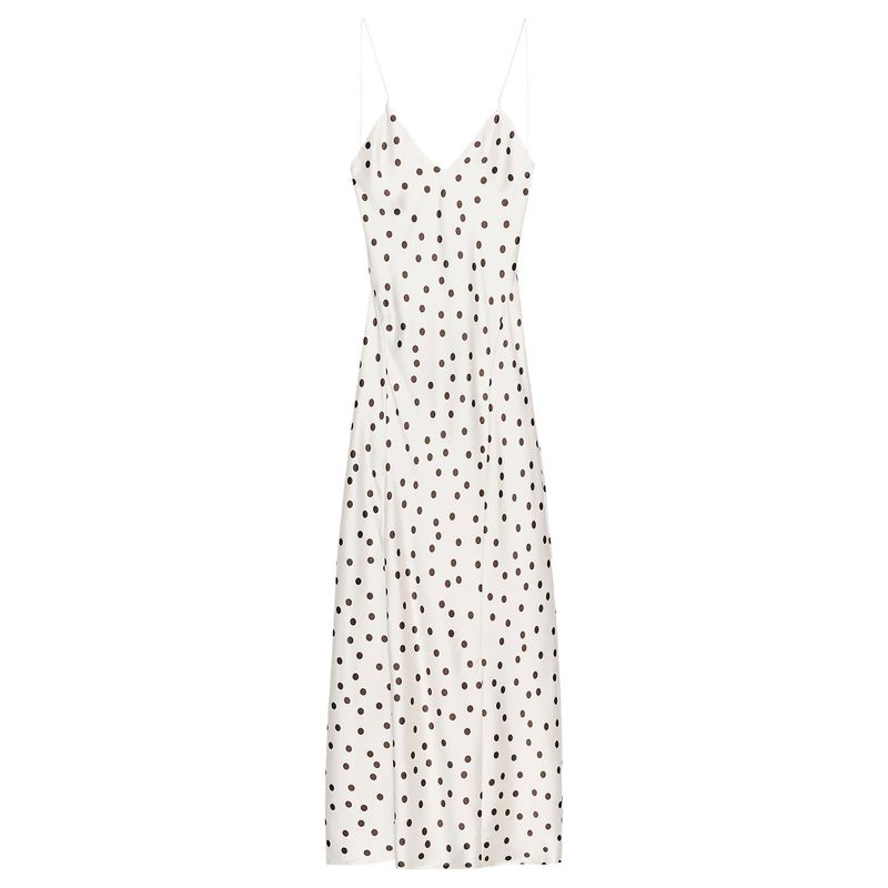 

Zaprha 2025 Summer New Vacation V-neck Backless Polka Dot Silk Satin Texture Midi Dress 3067214 Nude/Brown L