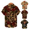 Lapel Short Sleeve Single Breasted Men Shirt Summer Flower Skull Print Hawaiian Shirt Beachwear