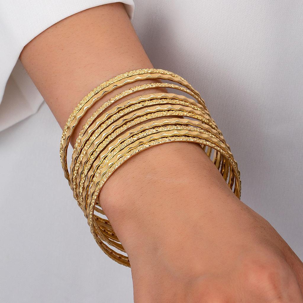 Classic Bohemian Embossed Plain Band Bangle Set for Women