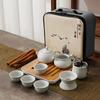 Chinese Kung Fu Travel Set, Ceramic Portable Teapot,Travel Tea Set Portable Outdoor Kung Fu Ceramic Teapot Plate Set