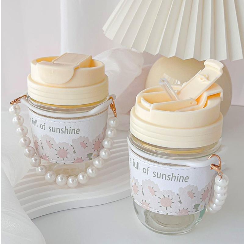 Glass Cup Pretty Cups for Coffee and Tea Drinkware Coffee Good Teaware Cute Mug Espresso Luxury Reusable Cold Iced Thermal Carry