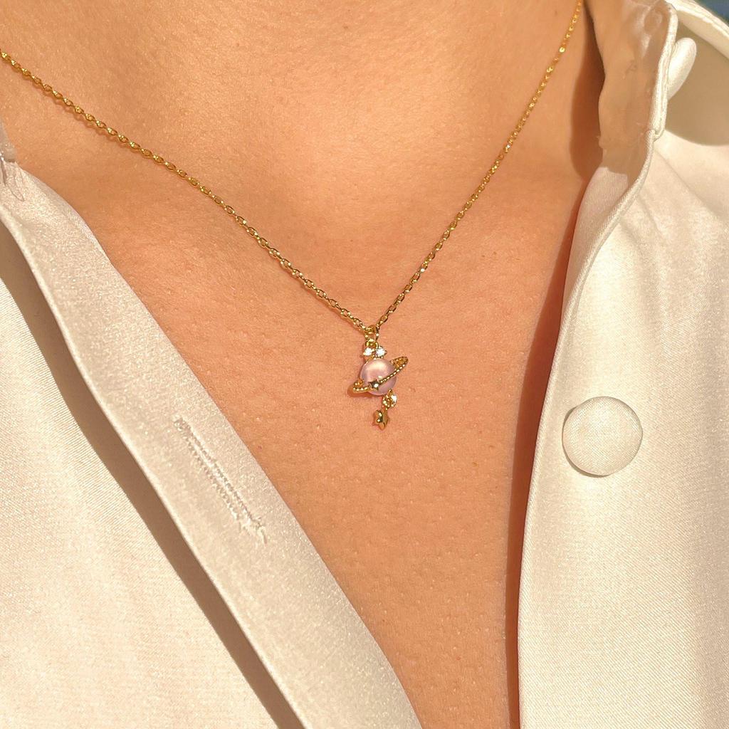 Women's Saturn Ring Pendant Clavicle Necklace - Planet & Cross-border Style