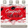 Red Congrats Grad Backdrop, Black and Red Graduation Tapestry with Cap and Diploma for Grad Party