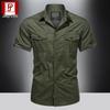 Men's Summer Military-Style Cotton Short-Sleeve Shirt - Casual, Lightweight, Multi-Pocket, Plus Size Workwear