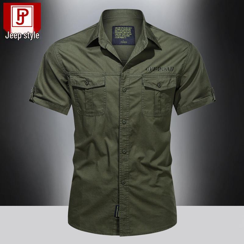 Men's Summer Military-Style Cotton Short-Sleeve Shirt - Casual, Lightweight, Multi-Pocket, Plus Size Workwear