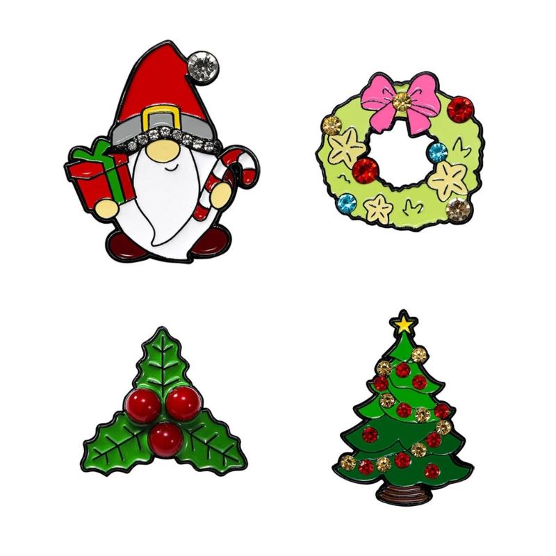4pcs Sparkling Holiday Tree Lapel Pins Holiday Christmas Tree Enamel Pins Decorative Rhinestones Inlayed Brooch 1