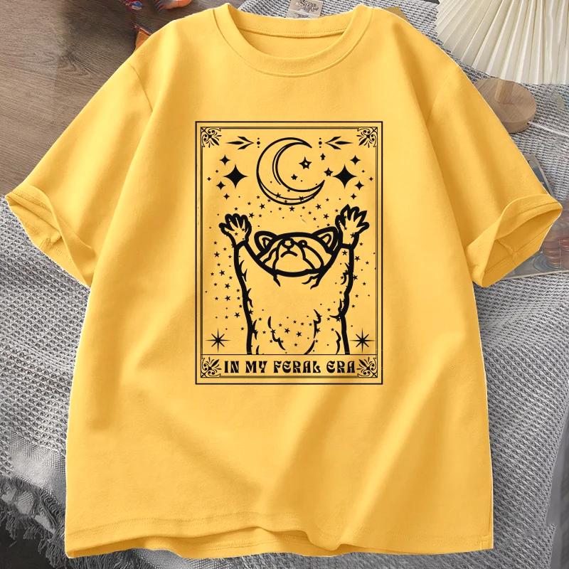 In My Feral Era Raccoon T Shirt Mystical Racoon Tshirt Tarot Card Print T-shirt Summer Short Sleeve Tee Shirt Women Clothes
