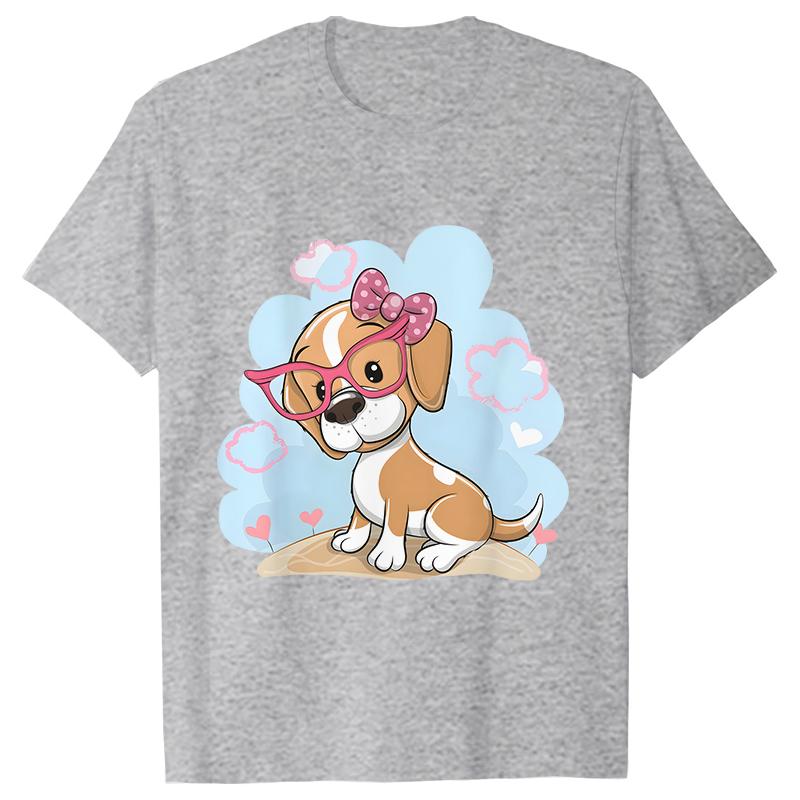 Kawaii Dog Print Women T Shirt Harajuku Ulzzang Fashion Streetwear Tees Cute Funny T-Shirts Graphic Y2k Tops Aesthetic Clothes