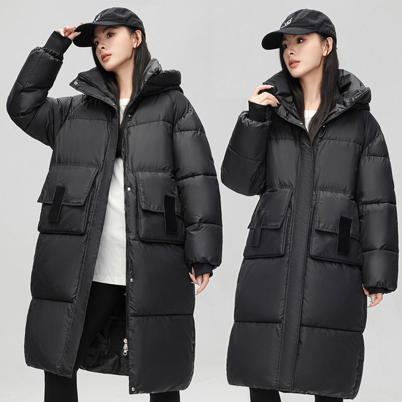 Womens Thick Warm Cotton Padded Coat Mid-Length Hooded Winter Jacket Loose Fit Casual Style