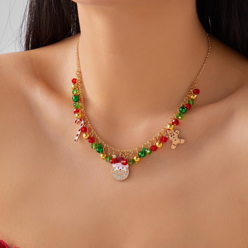 Christmas Accessories Necklace And Bracelet Collection Featuring Colorful Bells Snowman And Santa For Seasonal Wear