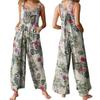 Women Ethnic Style Jumpsuits Summer Overalls Multicolor Square Neck Sleeveless Casual Rompers with Pockets for Girls Playsuit