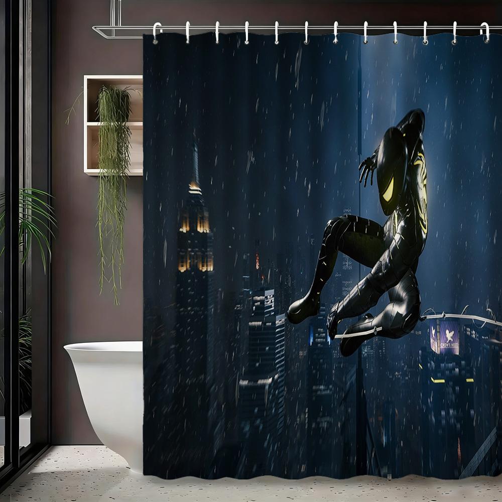 Spider-Man Urban Cityscape Waterproof Shower Curtain For Superhero Bathroom Decor