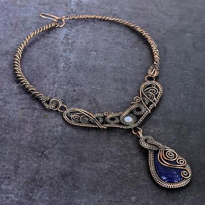 Saphir Naturel Fil de Cuivre Naturel Enveloppé Bijou Collier 18" I3C25