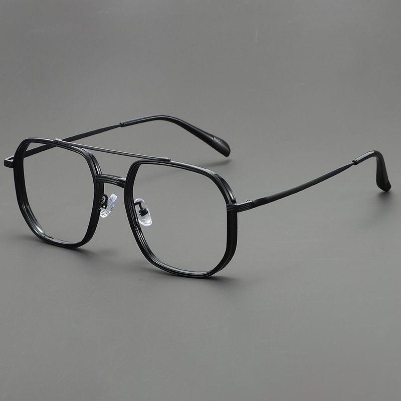Men Large Frame Double Bridge Polygon Pilot Anti Blue Light Myopia Glasses чёрный