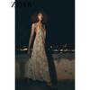 Zaprha 2025 Summer New Holiday Style Backless Fine Sling Flowers Print Patchwork Dress 2826127