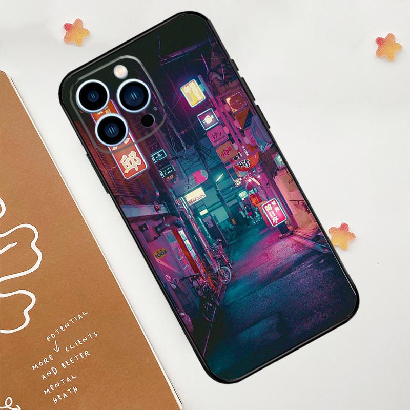 Japanese Night City Aesthetic Phone Case For iPhone 17 Pro Max 14 11 15 16 Pro Max 13 12 mini 16 Plus 16e 17 Air Funda