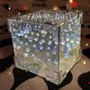 DIY Tulip Mirror Cube Lamp Simulation Flower Bedroom Sleeping Table Lamp Handmade Craft Tulips Mirror Night Light Birthday Gift