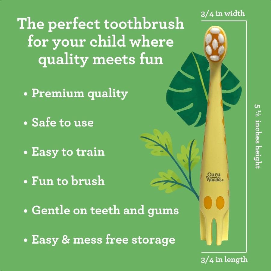 Butter On Gums Cute Giraffe Toothbrush with Tongue Scraper and Cover Super Soft Bristles for Gentle Cleaning Ergonomic Handle A