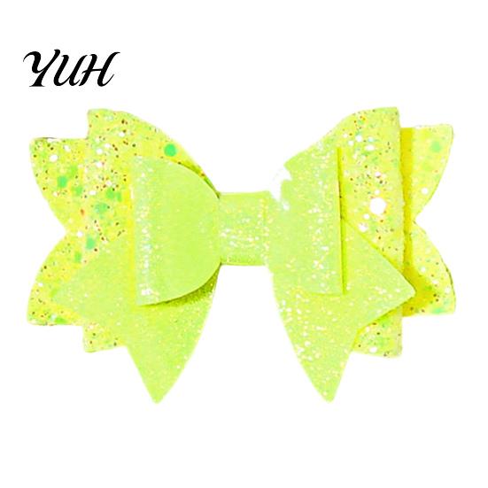 Fashion Hair Accessories Double Layered Glitter Bow Clip for Girls, Artificial Leather Barrettes, Party Non Slip Children Daily Wear & Kids