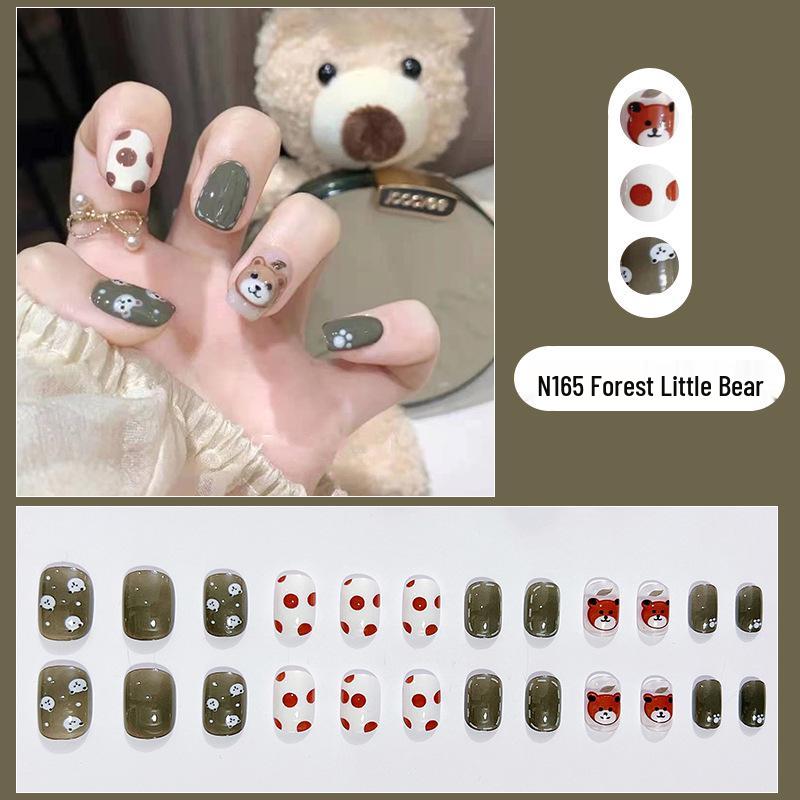 

Весенне-летние мультяшные накладные ногти «Зеленый лес, маленький медвежонок» - Милые, носибельные типсы для ногтей