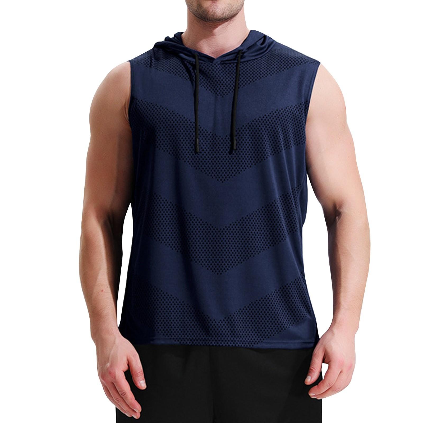 

Мужской летний однотонный безрукавный жилет с капюшоном, мужская спортивная быстросохнущая жилетка для бега и фитнеса XXL тёмно-синий