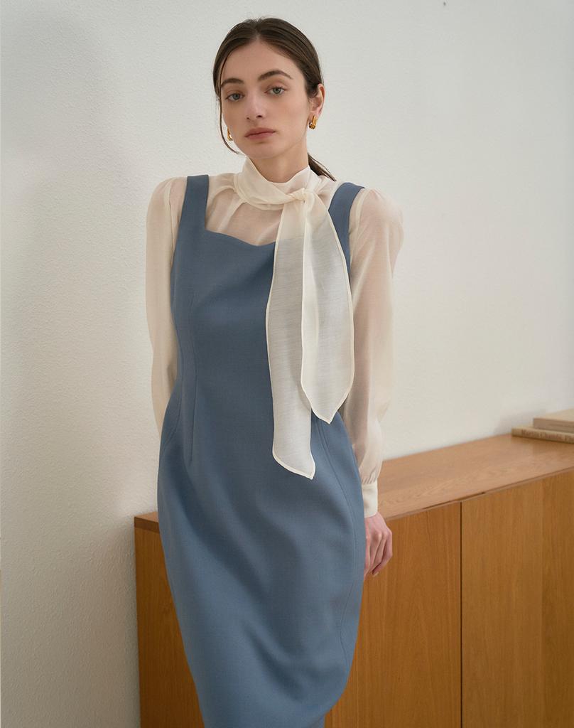 GIEMAR Half Neck Tie Blouse Ivory