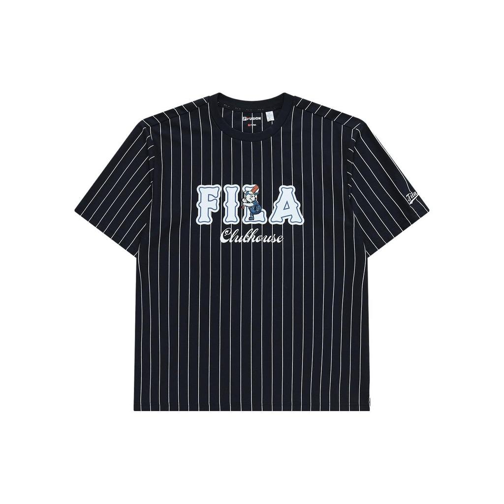 FILA Striped Logo Print Round Neck Short Sleeve T-Shirt Men Tops Legendary-Blue T11M322101F-NV