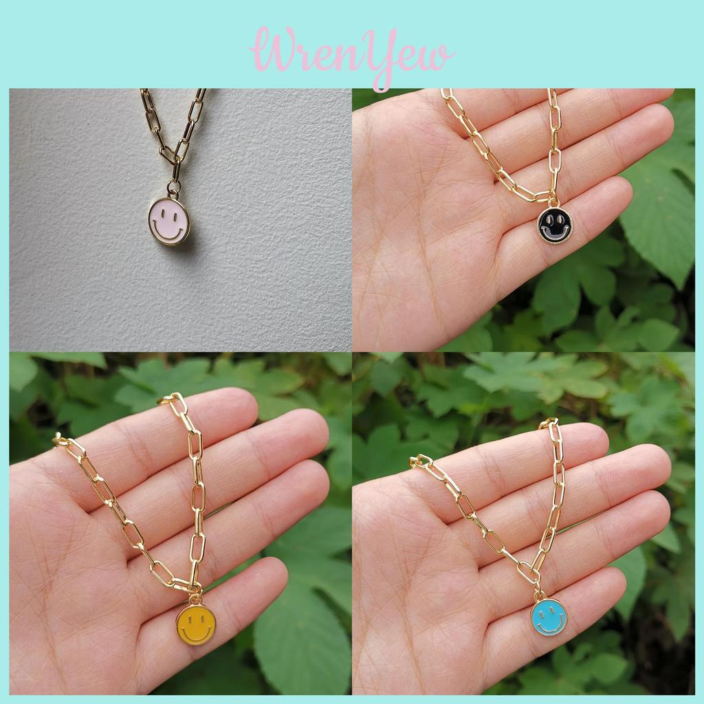 Trendy Alloy Smiley Face Necklace With Colorful Geometric Design For Stylish Fashion