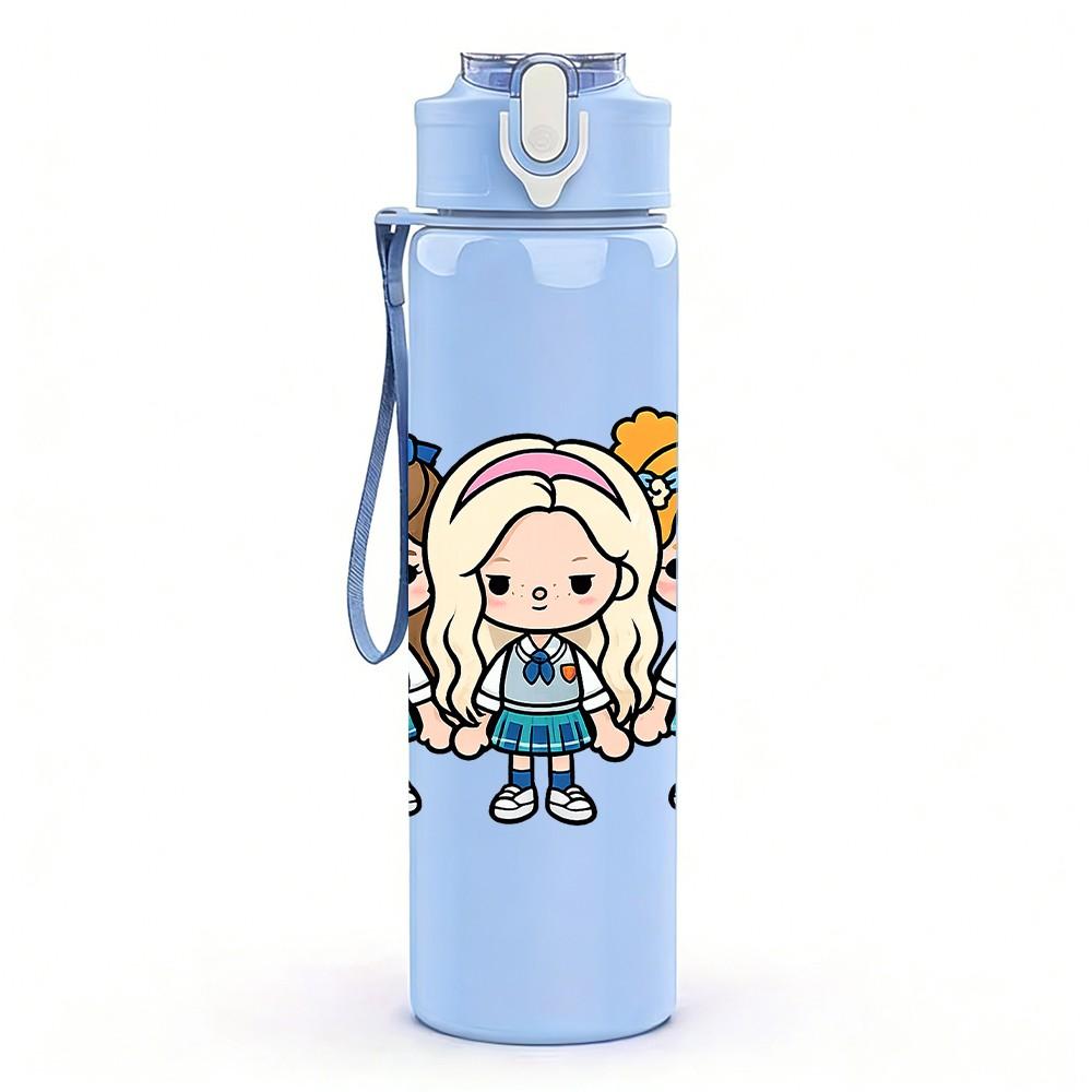 1PC Three Little Girls Cartoon Figure Print 750ml Color Plastic Sports Water Bottle Leakproof Flip Straw Lid Suitable for Sports Office Home Use