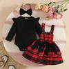Herbst Winter Outfit Set - Langarm Rippstrick Top, Kleid und Stirnband 3-teilig