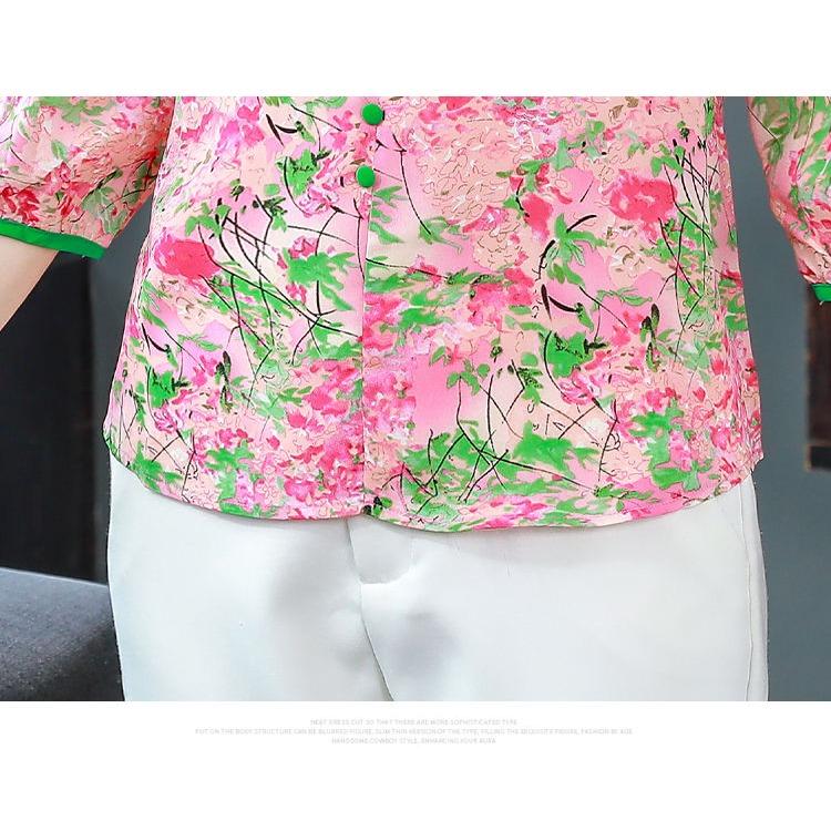 Seven Sleeve Floral Chiffon Top for Women Summer Loose V-neck Design Stylish Color and Small Shirt